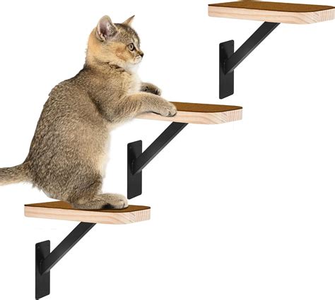 Purife Set Of 3 Wood Cat Wall Climbing Steps Cat Wall Ladder Stairs Wall Mount Cat Shelves