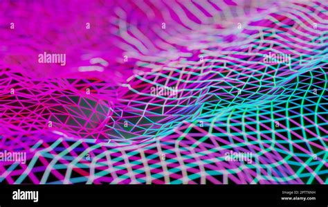 Purple And Cyan Neon Grid Futuristic Wireframe Network Concept With