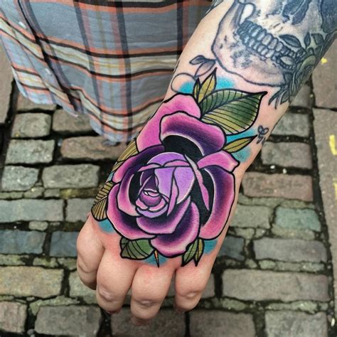 Purple Rose Tattoo On Hand