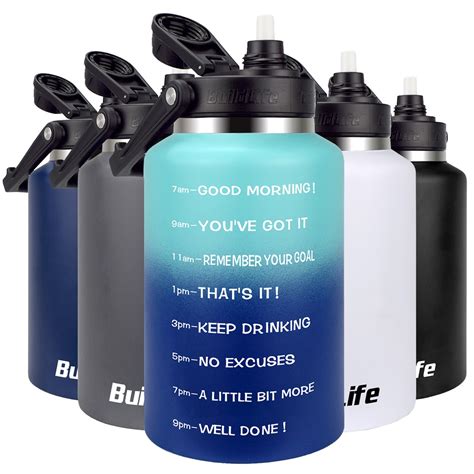 Quifit 2L Stainless Steel Water Bottle Half Gallon Motivational Time Marker Wide Mouth With