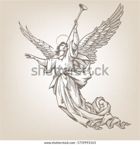 Raster Version Trumpet Angel Style Engraving Stock Illustration 1759993163 Trumpet Tattoo