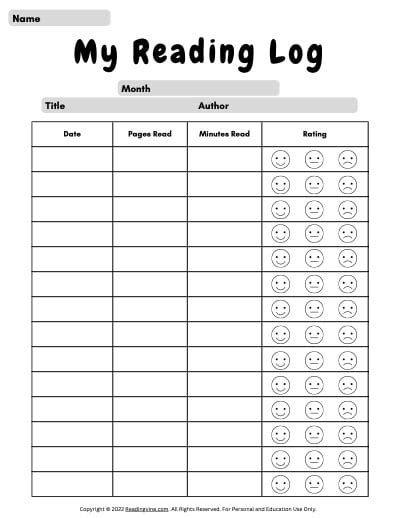 Reading Log Worksheet Image Version 7 Readingvine