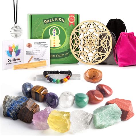 Real Healing Crystals Set Qallicon 20Pcs Chakra Crystals Kit Include 7