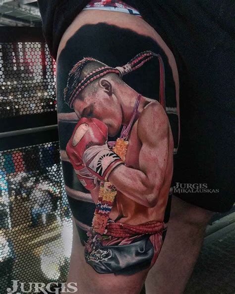 Realistic Muay Thai Fighter In Black And Gray Name Tattoos Cool