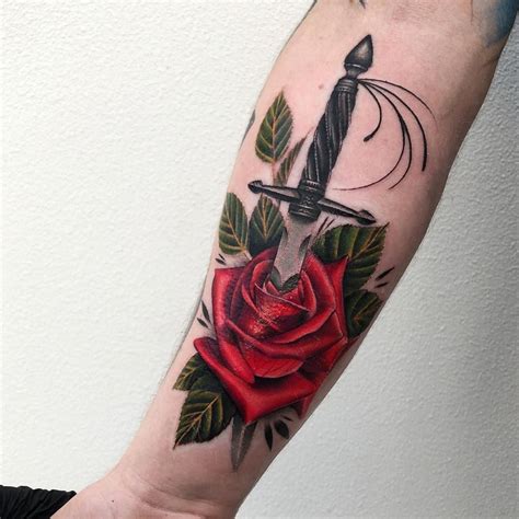 Realistic Rose And Dagger Tattoo Redlipsartdrawkiss