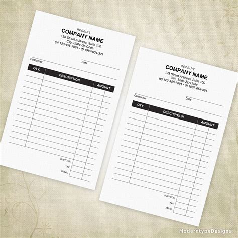 Receipt Printable Editable For 5 5 X 8 5 Half Sheet Moderntype Designs