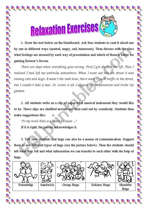 Relaxation Exercises Esl Worksheet By Natashenka