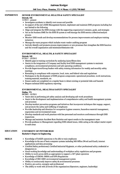 Resume Skills For Environmental Health Safety Specialist Templates Updated For 2025