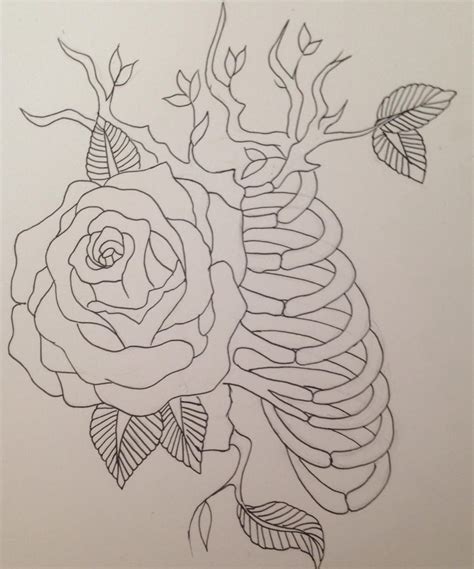 Rib Cage And Rose Tattoo Design Outline By Vettiecat On Deviantart