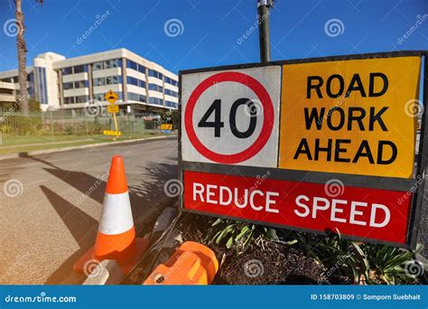 Road Work Ahead Reduce Speed 40 Km H Speed Limited Zone Safety Warning