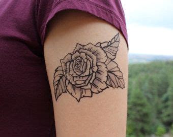 Rose Bloom Temporary Tattoo Black Ink Floral Tattoo Design Botanical