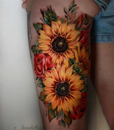 Rose With Sunflower Tattoo