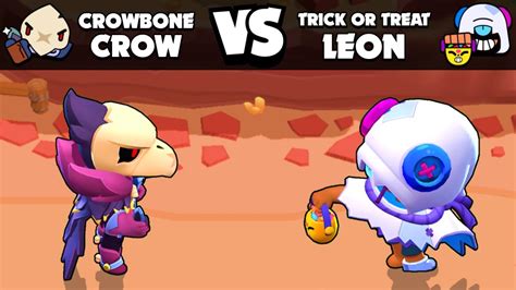 Rowbone Crow Vs Trick Or Treat Leon 1 Vs 1 Brawl Stars Youtube