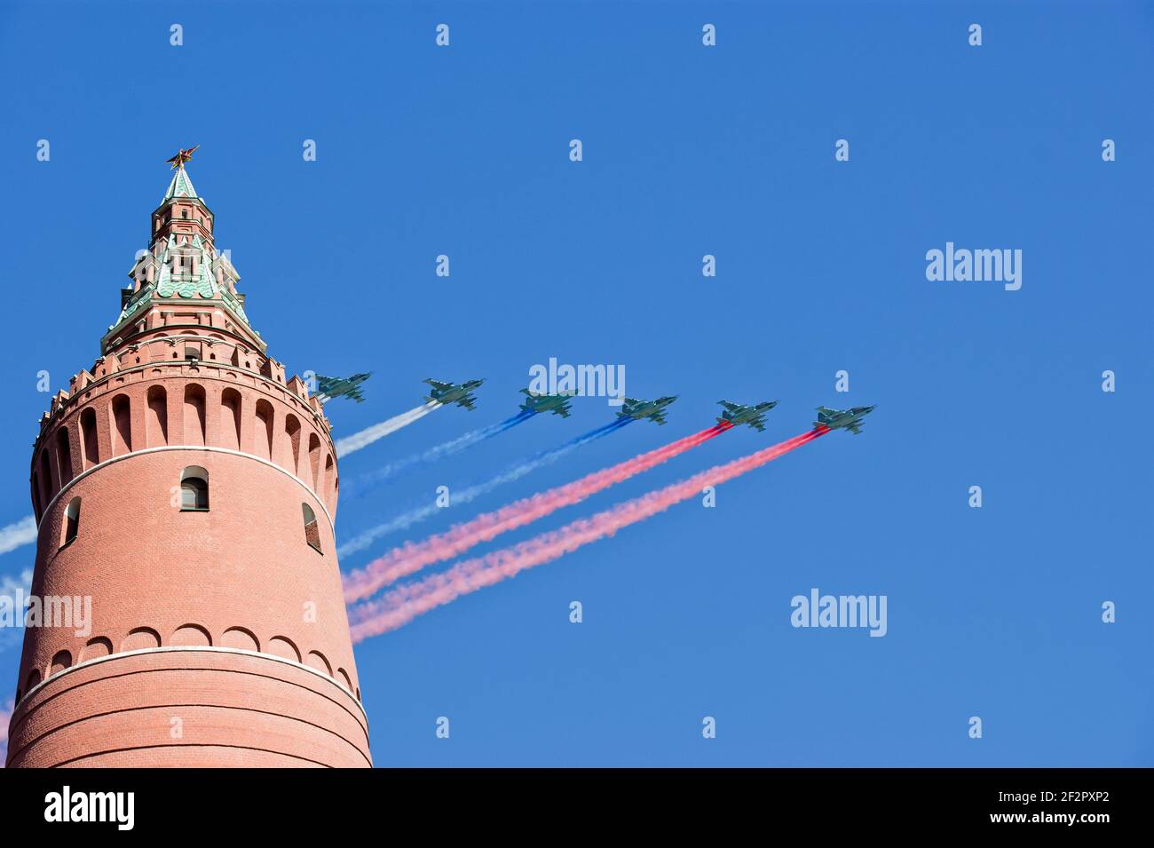 Russian Military Aircrafts Fly In Formation Over Moscow During Victory Day Parade Russia Stock