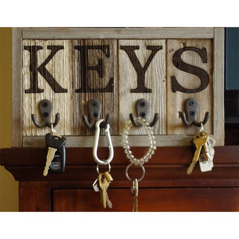 Rustic Wall Mounted Key Hook Rack Wooden Key Chain Holder Decorative