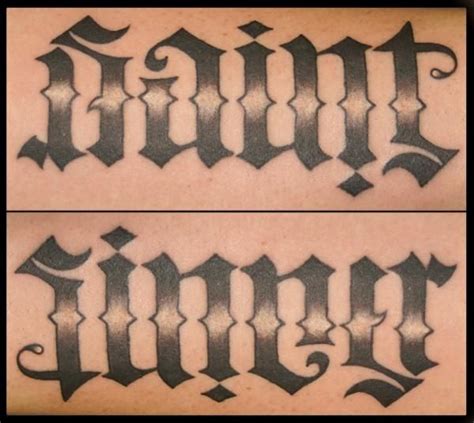 Saint Sinner Ambigram Lettering Tattoo By Southside Tattoo Piercing