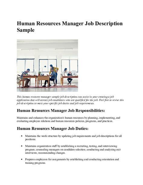 Sample Human Resources Manager Job Description And Interview Questions