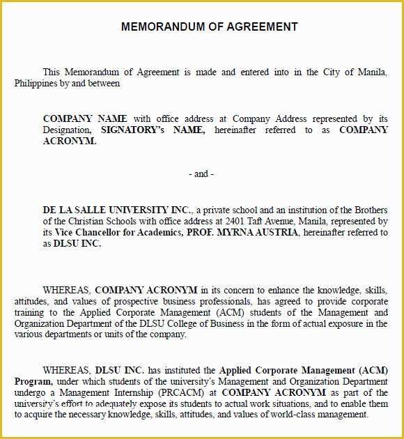 Sample Memorandum Of Understanding Template In Word And Pdf Formats