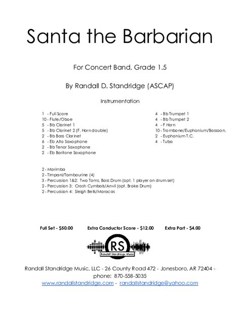 Santa The Barbarian Sheet Music By Randall Standridge Sku Rsmc028