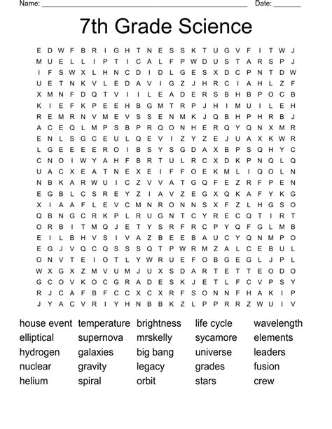 Science Word Search 7Th Grade