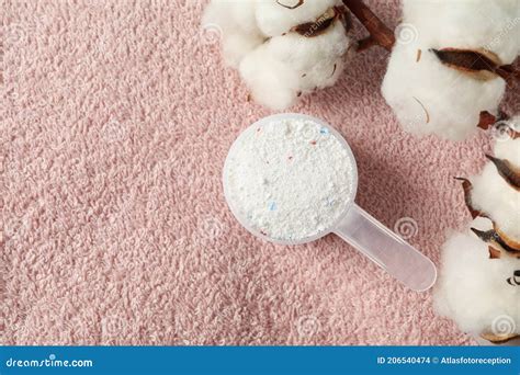 Scoop With Washing Powder And Cotton On Towel Background Stock Photo Image Of Washing