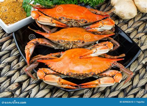 Seafood Feast Blue Crabs Maryland Steamed Crabs Stock Image Image