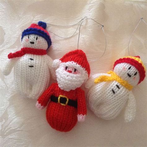 Set Of 3 X Hand Knitted Christmas Tree Ornaments Yellow Hat Christmas