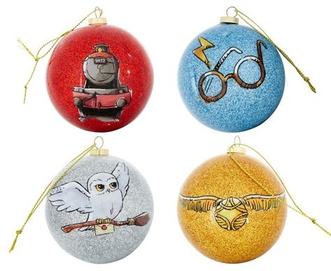 Set Of 4 Harry Potter Mixed Christmas Baubles Christmas Baubles