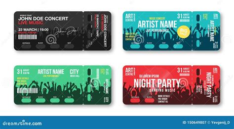 Set Of Concert Tickets Template Concert Party Disco Or Festival