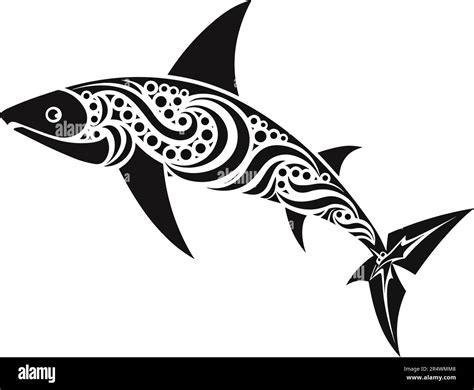 Shark Tribal Maori Style Tattoo Design With Ethnic Polynesian Tribal