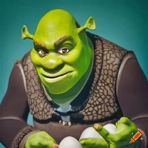 Shrek Showing His Teeth To An Egg Delivery Man On Craiyon