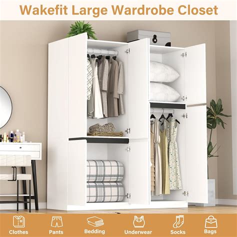 Sigoryi Freestanding Armoire Wardrobe Closet 4 Door Handle Free