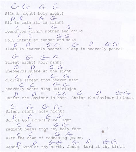 Silent Night Christmas Guitar Chord Chart In G Major Guitar Chords