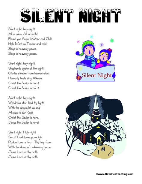 Silent Night Lyrics English Printable Printable Calendars At A Glance