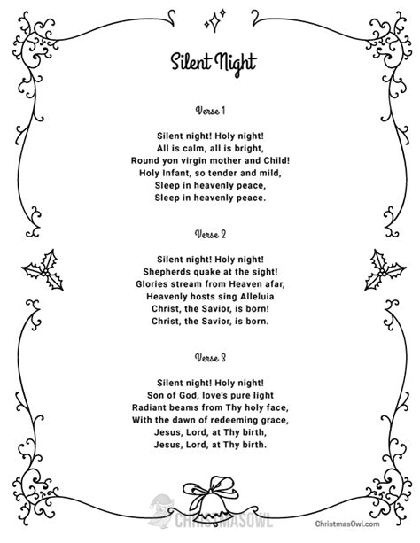 Printable Silent Night Song Lyrics for Christmas