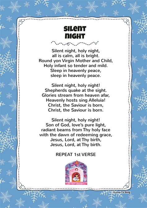 Silent Night Words Free Printable for Christmas Carol