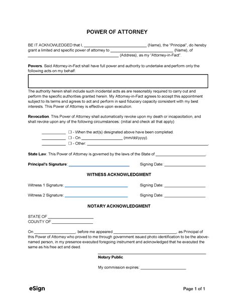 Simple 1 Page Power Of Attorney Form Free Basic Power Of Attorney Form