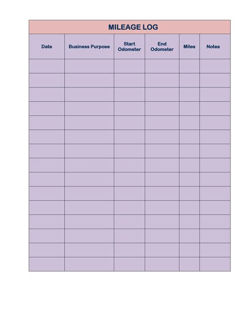 Simple Mileage Log Template