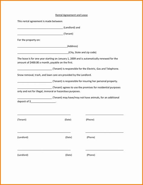 Simple Rental Agreement Form