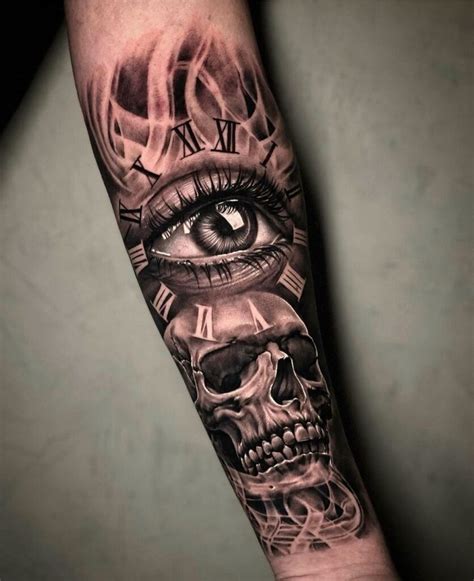 Skull Clock Fusion On Guy S Forearm Best Tattoo Design Ideas