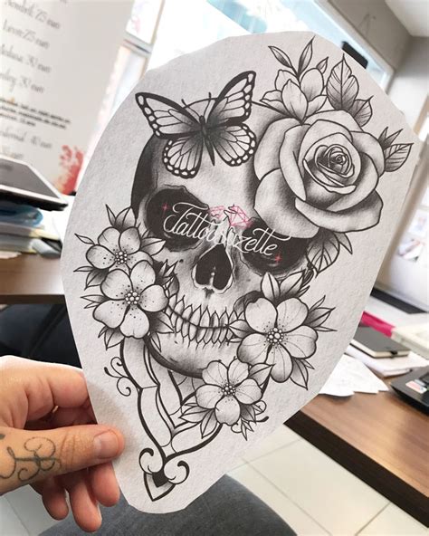 Skull Flowers Tattoo Design Feminine Skull Tattoos Skull Thigh