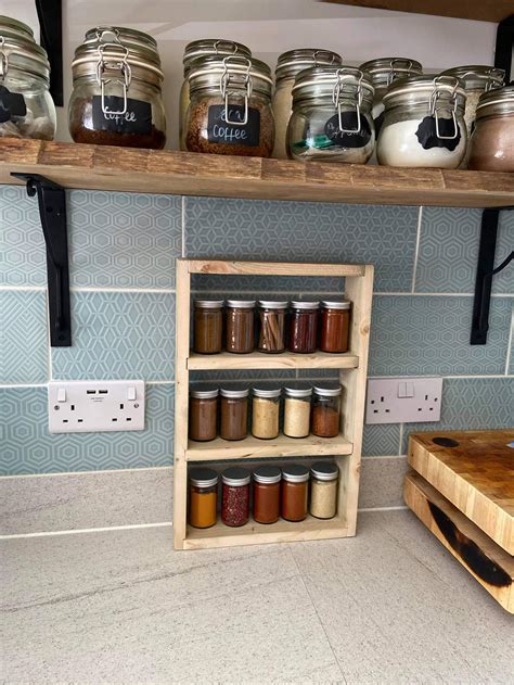 Slimline Wall Mounted Wooden Rustic Spice Rack With Or Without Etsy