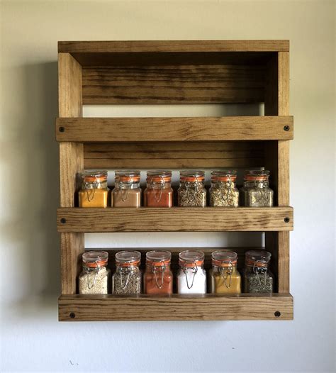 Small Modern Wood Wall Mount Spice Rack Spice Shelf Wall Mounted