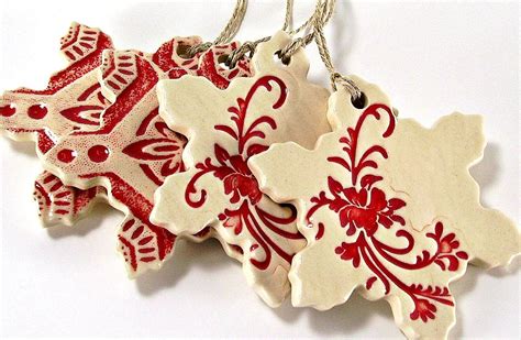 Snowflake Christmas Ornaments Set Of Five Porcelain Ceramic Etsy