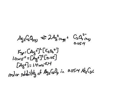 Solved Calculate The Solubility Of Silver Oxalate Ag2 C2o4 In Pure