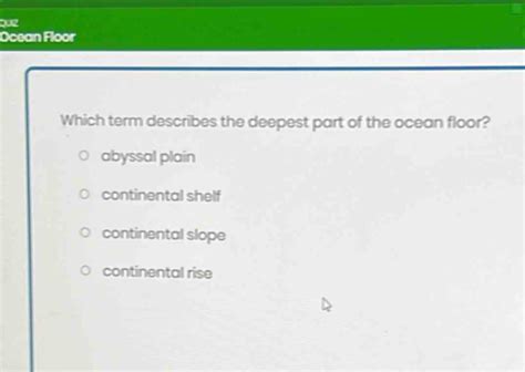 Solved Ocean Floor Which Term Describes The Deepest Part Of The Ocean