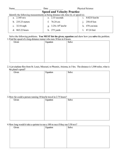 Speed And Velocity Worksheet Imsyaf Com