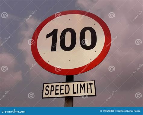 Speed Limit 100 Km H Sign Board With Cloud Sky Background Road Safety