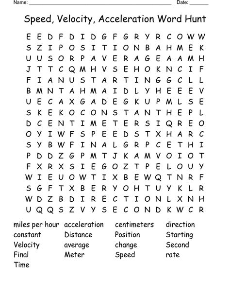 Speed Velocity Acceleration Word Search Wordmint