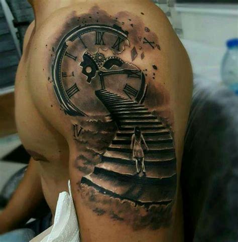 Stairs And Clock Tattoo Saat D Vmesi Bacak D Vmeleri D Vme Stili